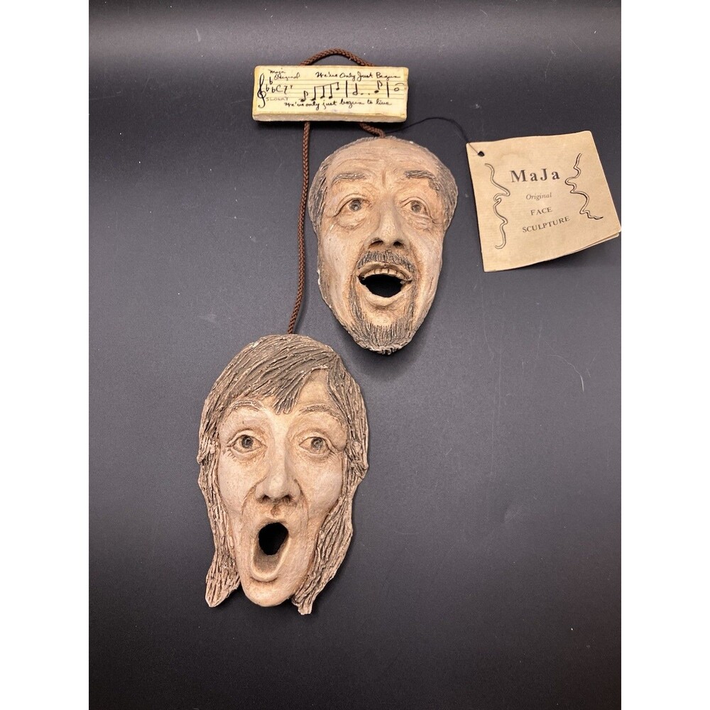MaJa Original Clay Face Sculpture Wall Decor Eguchi Adams Signed 3”